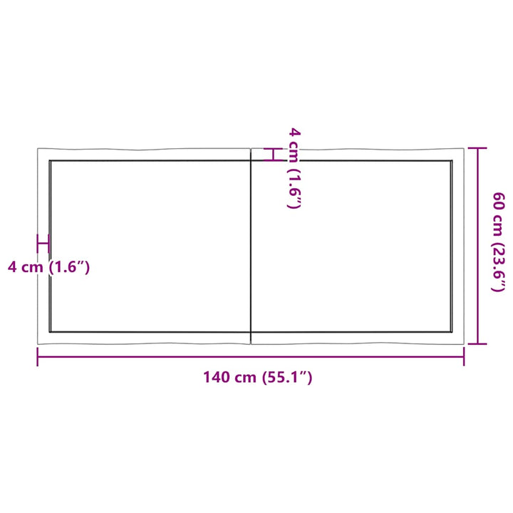 bordplade 140x60x(2-6) cm naturlig kant behandlet træ lysebrun