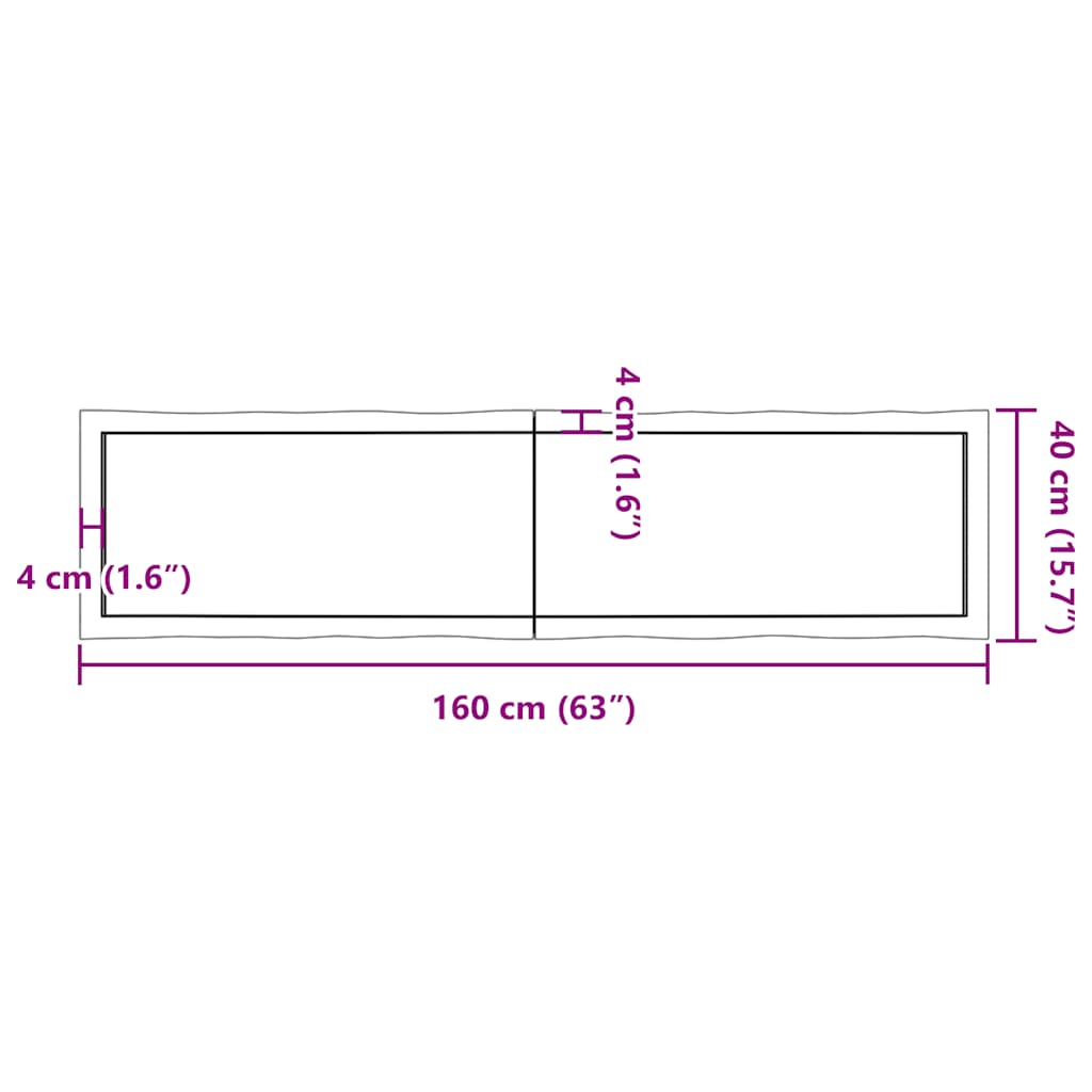 bordplade 160x40x(2-4) cm naturlig kant behandlet træ lysebrun