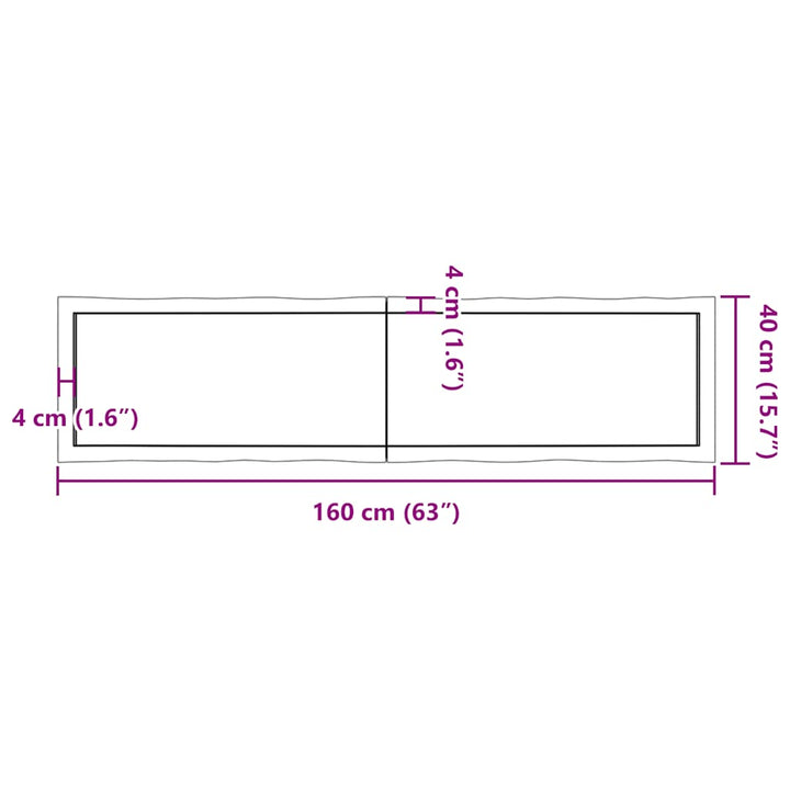 bordplade 160x40x(2-4) cm naturlig kant behandlet træ lysebrun