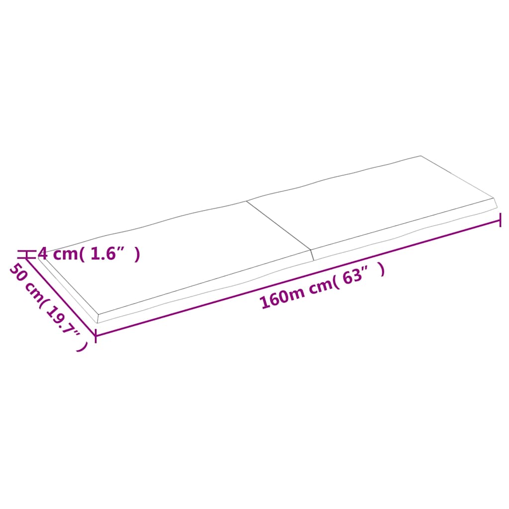 bordplade 160x50x(2-4) cm naturlig kant behandlet træ lysebrun