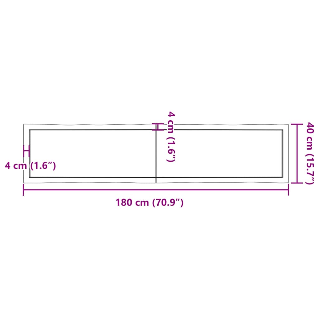 bordplade 180x40x(2-4) cm naturlig kant behandlet træ lysebrun