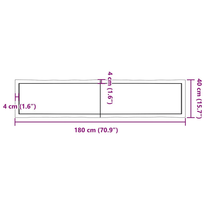 bordplade 180x40x(2-4) cm naturlig kant behandlet træ lysebrun