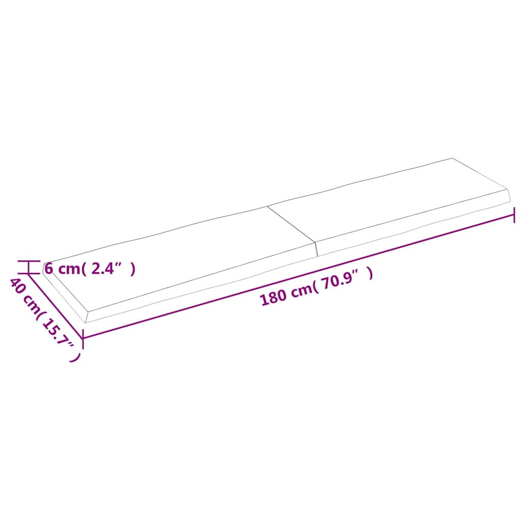 bordplade 180x40x(2-6) cm naturlig kant behandlet træ lysebrun