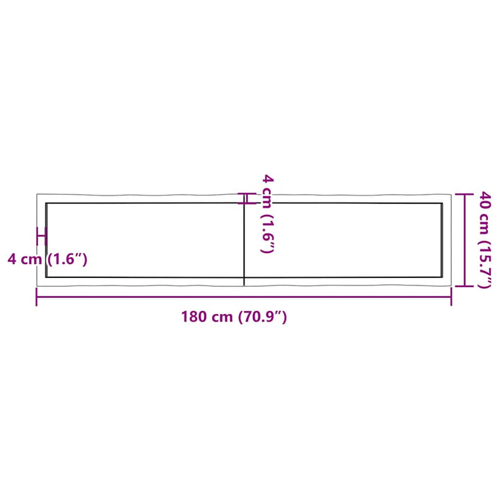 bordplade 180x40x(2-6) cm naturlig kant behandlet træ lysebrun