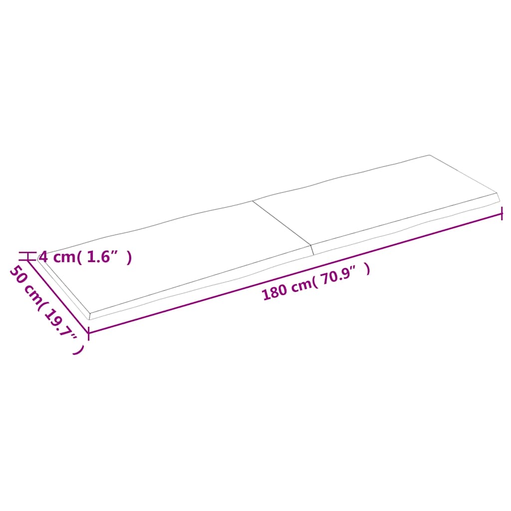 bordplade 180x50x(2-4) cm naturlig kant behandlet træ lysebrun