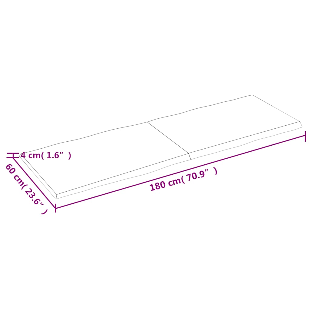 bordplade 180x60x(2-4) cm naturlig kant behandlet træ lysebrun