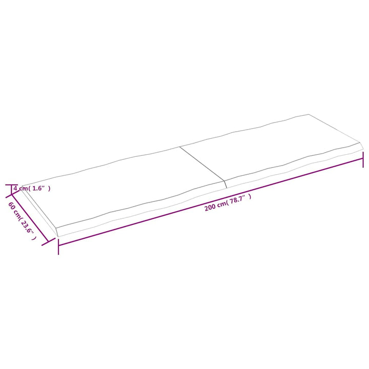 bordplade 200x60x(2-4) cm naturlig kant behandlet træ lysebrun