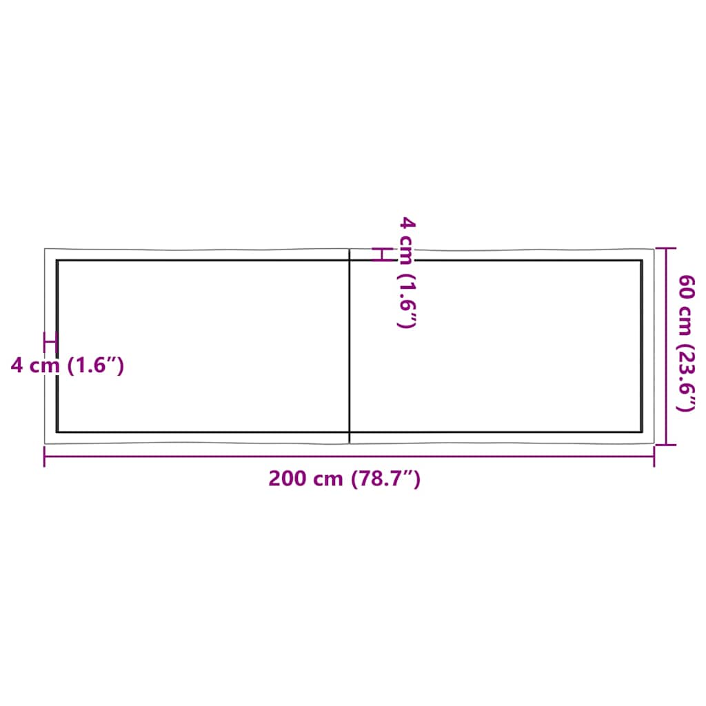 bordplade 200x60x(2-4) cm naturlig kant behandlet træ lysebrun