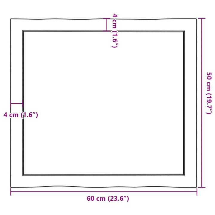 bordplade 60x50x(2-6) cm naturlig kant behandlet træ mørkebrun