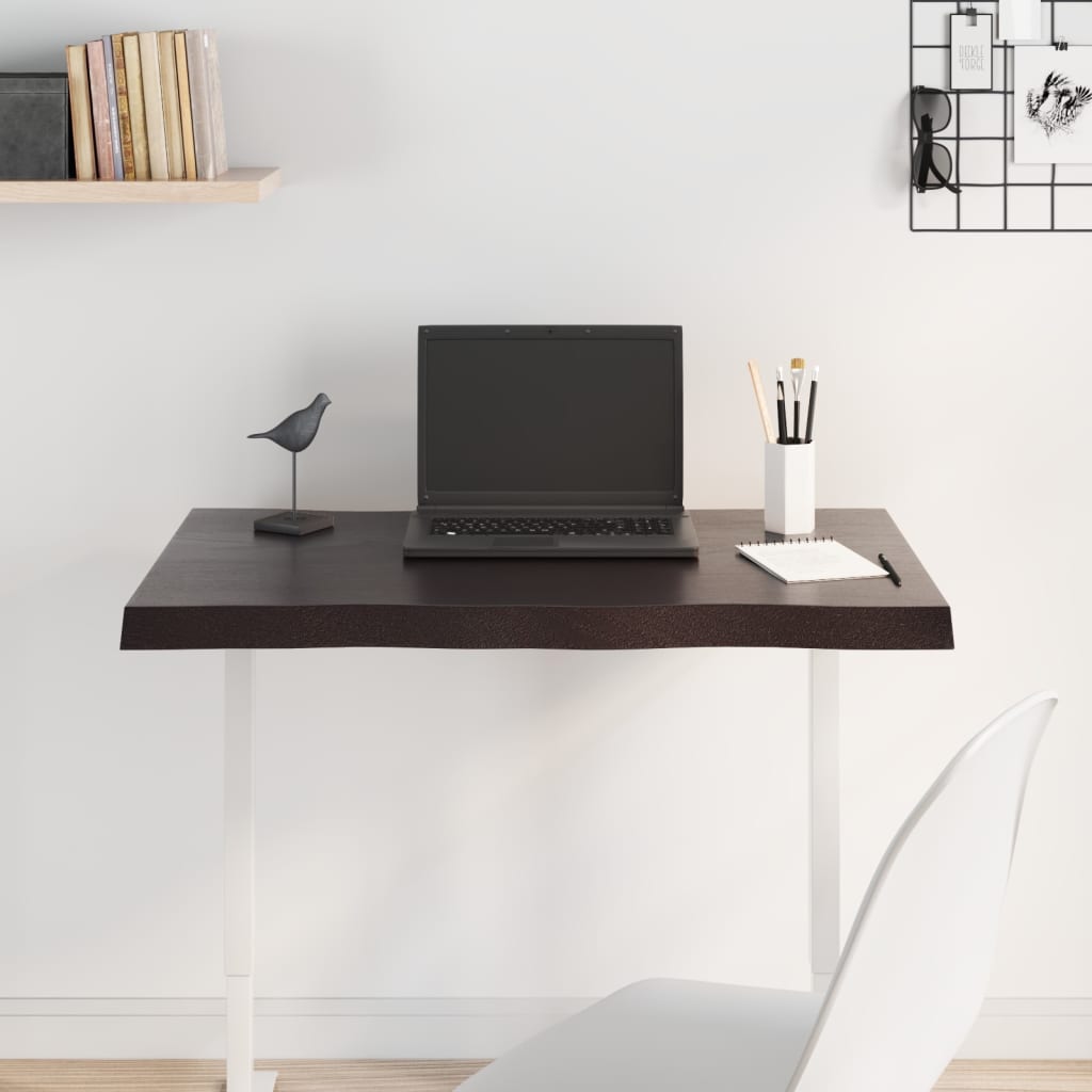 bordplade 80x40x(2-4) cm naturlig kant behandlet træ mørkebrun