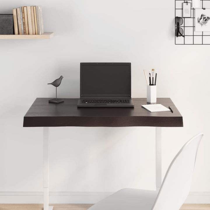 bordplade 80x40x(2-6) cm naturlig kant behandlet træ mørkebrun