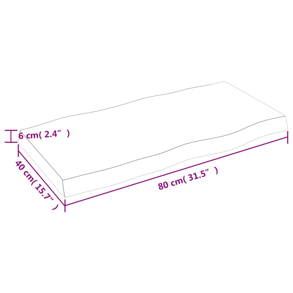 bordplade 80x40x(2-6) cm naturlig kant behandlet træ mørkebrun