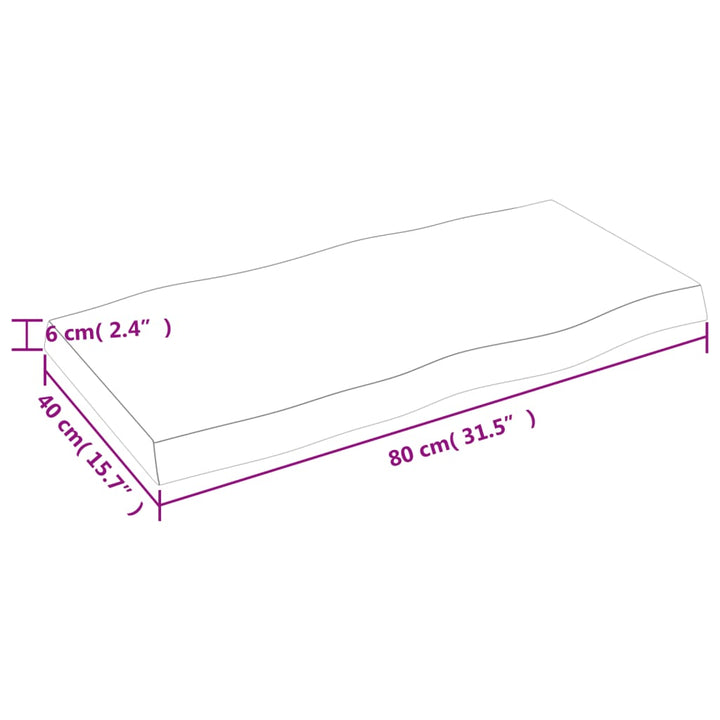 bordplade 80x40x(2-6) cm naturlig kant behandlet træ mørkebrun