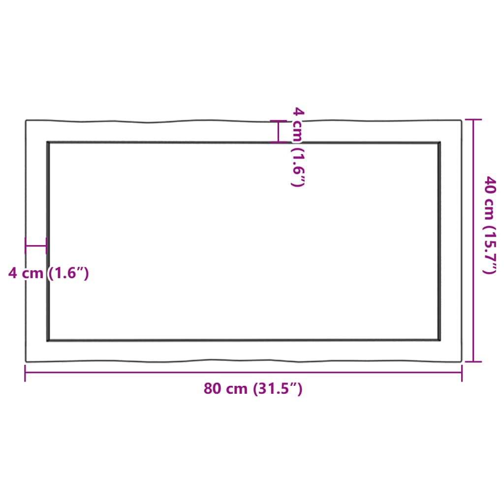 bordplade 80x40x(2-6) cm naturlig kant behandlet træ mørkebrun