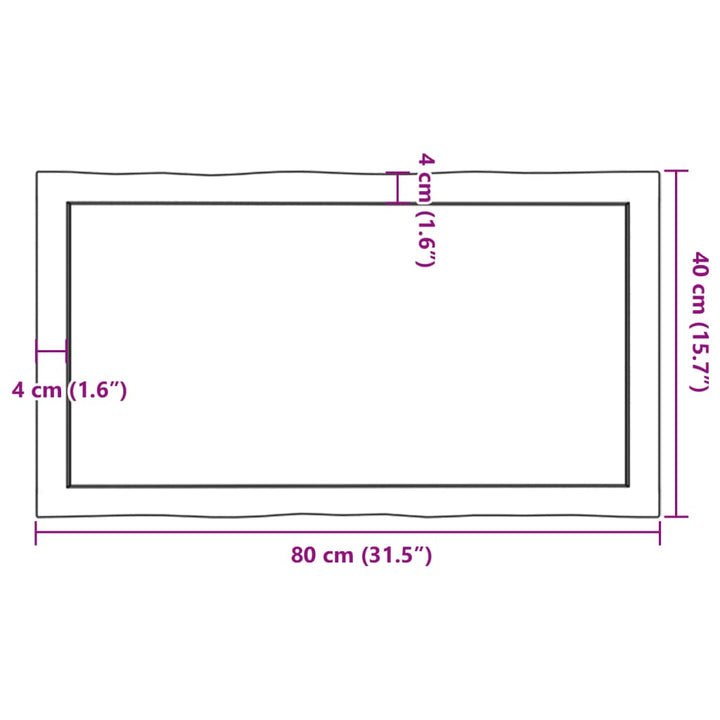 bordplade 80x40x(2-6) cm naturlig kant behandlet træ mørkebrun
