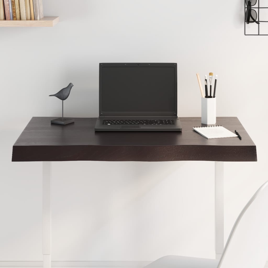 bordplade 80x40x(2-6) cm naturlig kant behandlet træ mørkebrun
