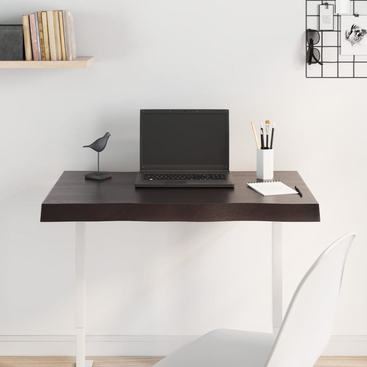 bordplade 80x50x(2-6) cm naturlig kant behandlet træ mørkebrun