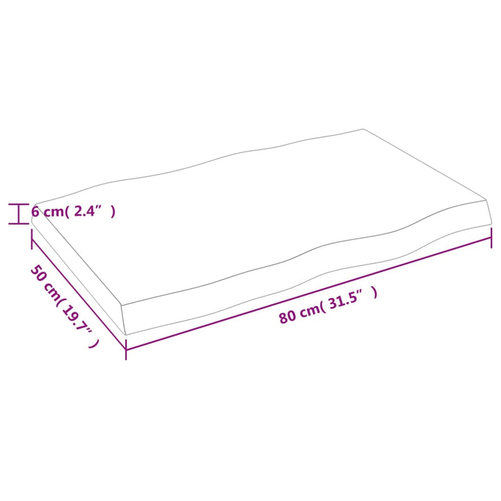 bordplade 80x50x(2-6) cm naturlig kant behandlet træ mørkebrun