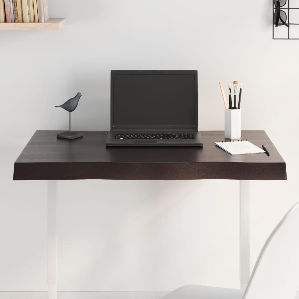 bordplade 80x50x(2-6) cm naturlig kant behandlet træ mørkebrun