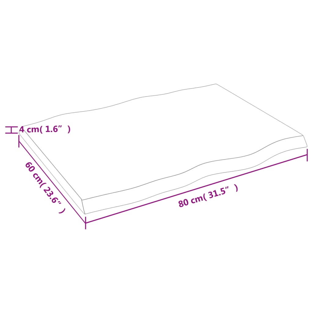 bordplade 80x60x(2-4) cm naturlig kant behandlet træ mørkebrun