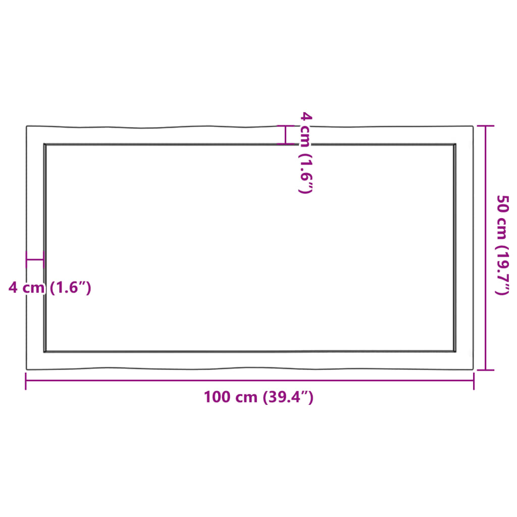 bordplade 100x50x(2-6) cm naturlig kant behandlet træ mørkebrun