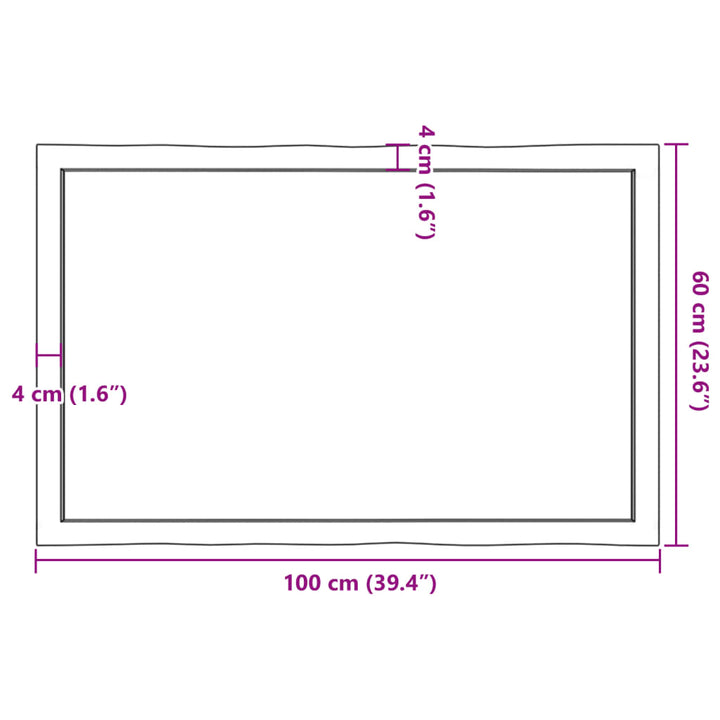bordplade 100x60x(2-6) cm naturlig kant behandlet træ mørkebrun