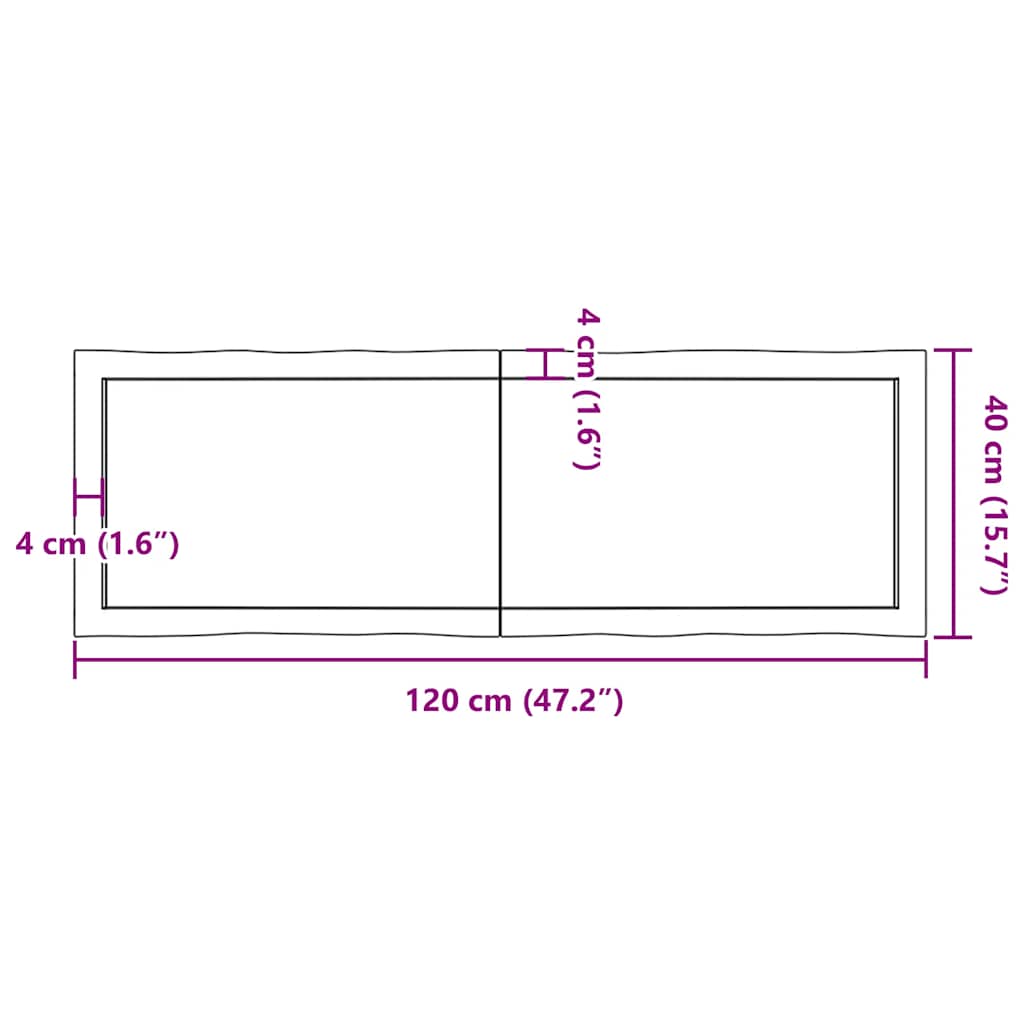 bordplade 120x40x(2-6) cm naturlig kant behandlet træ mørkebrun