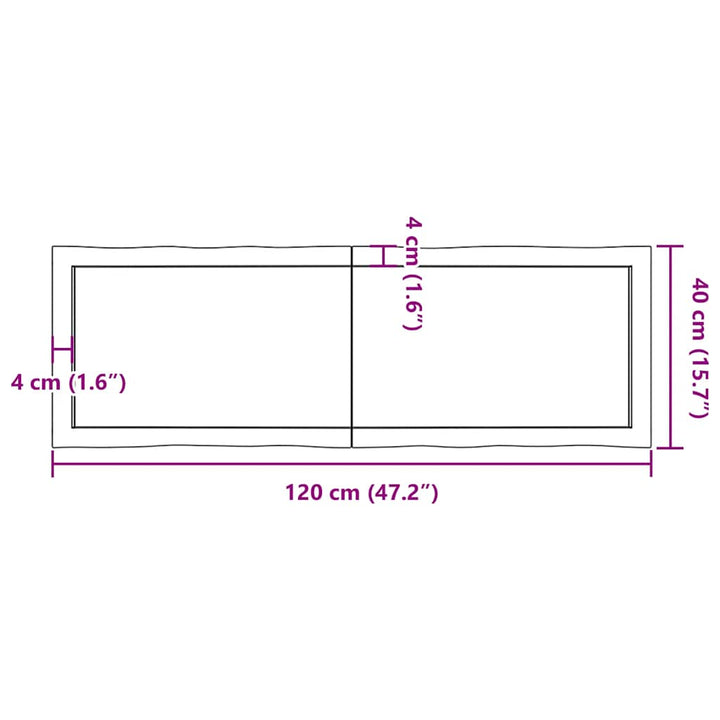 bordplade 120x40x(2-6) cm naturlig kant behandlet træ mørkebrun