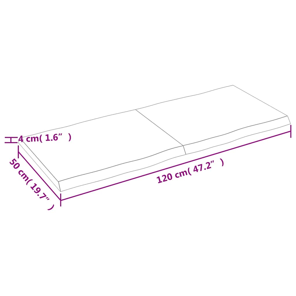 bordplade 120x50x(2-4) cm naturlig kant behandlet træ mørkebrun