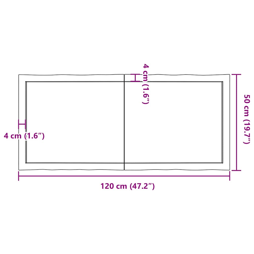 bordplade 120x50x(2-4) cm naturlig kant behandlet træ mørkebrun