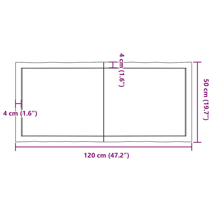 bordplade 120x50x(2-6) cm naturlig kant behandlet træ mørkebrun