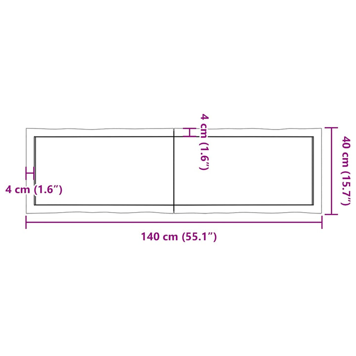 bordplade 140x40x(2-4) cm naturlig kant behandlet træ mørkebrun