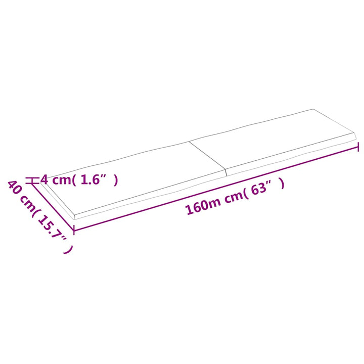 bordplade 160x40x(2-4) cm naturlig kant behandlet træ mørkebrun