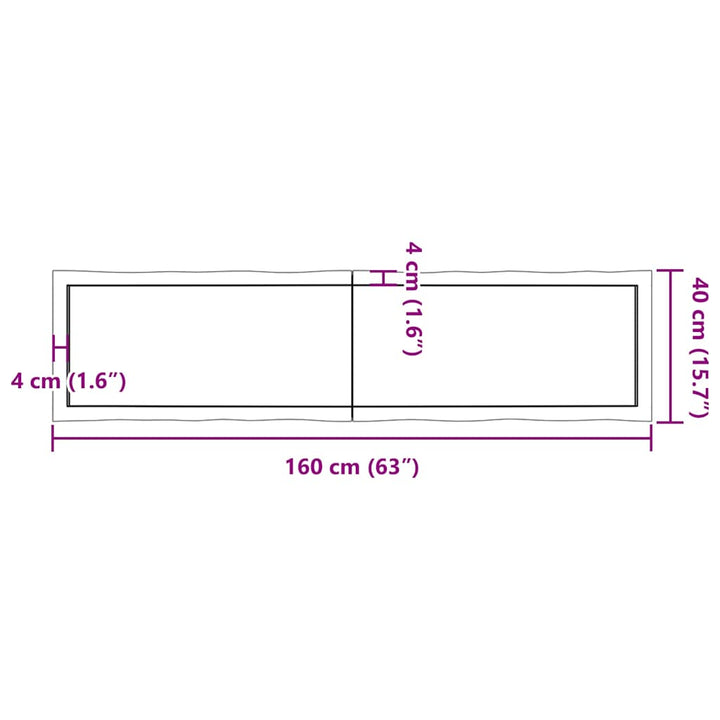 bordplade 160x40x(2-4) cm naturlig kant behandlet træ mørkebrun
