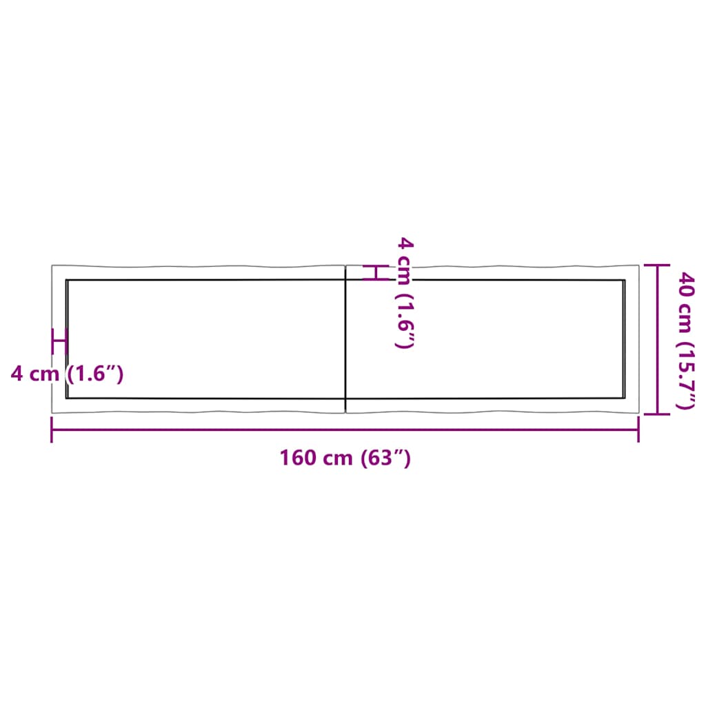 bordplade 160x40x(2-6) cm naturlig kant behandlet træ mørkebrun