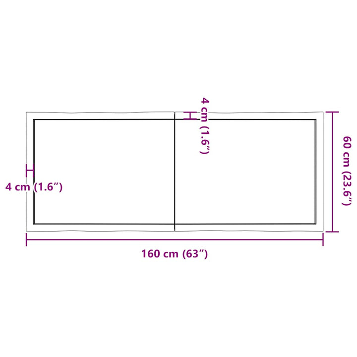 bordplade 160x60x(2-4) cm naturlig kant behandlet træ mørkebrun