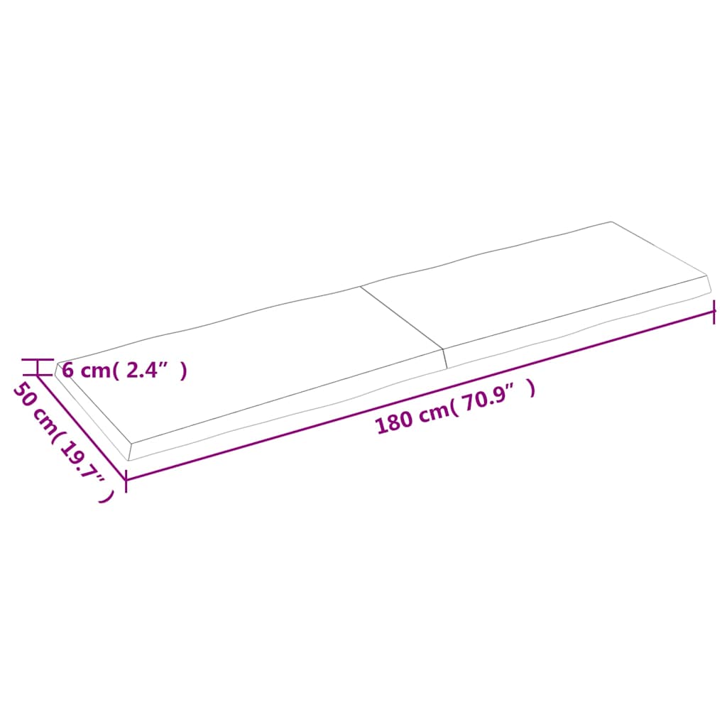 bordplade 180x50x(2-6) cm naturlig kant behandlet træ mørkebrun