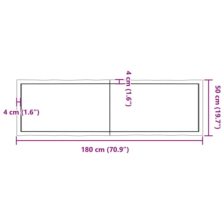 bordplade 180x50x(2-6) cm naturlig kant behandlet træ mørkebrun