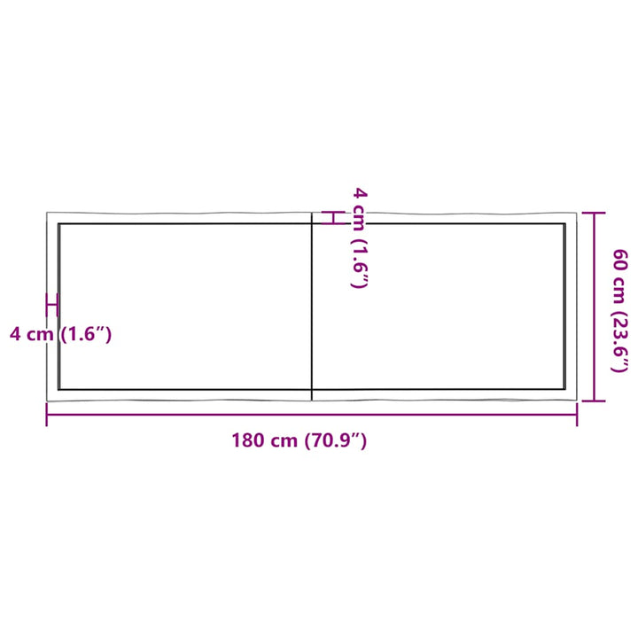 bordplade 180x60x(2-4) cm naturlig kant behandlet træ mørkebrun