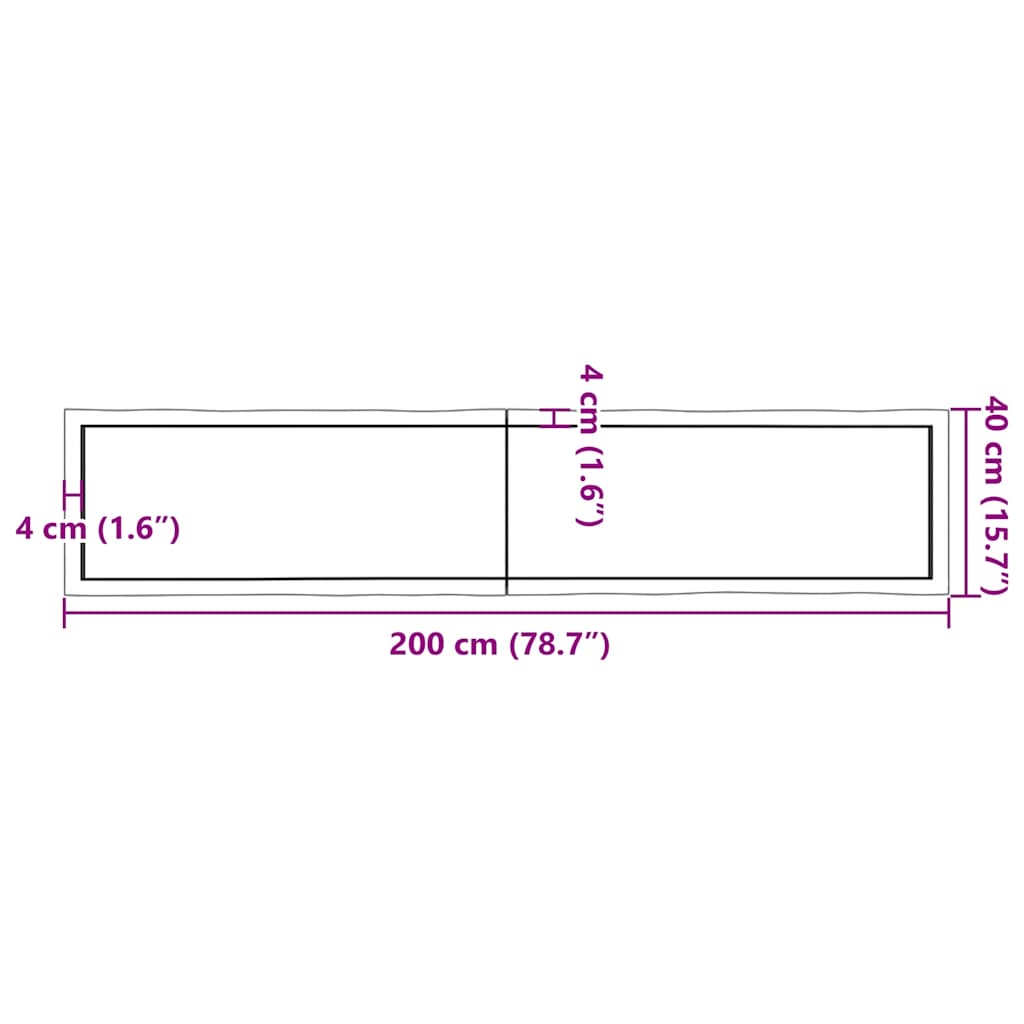bordplade 200x40x(2-4) cm naturlig kant behandlet træ mørkebrun
