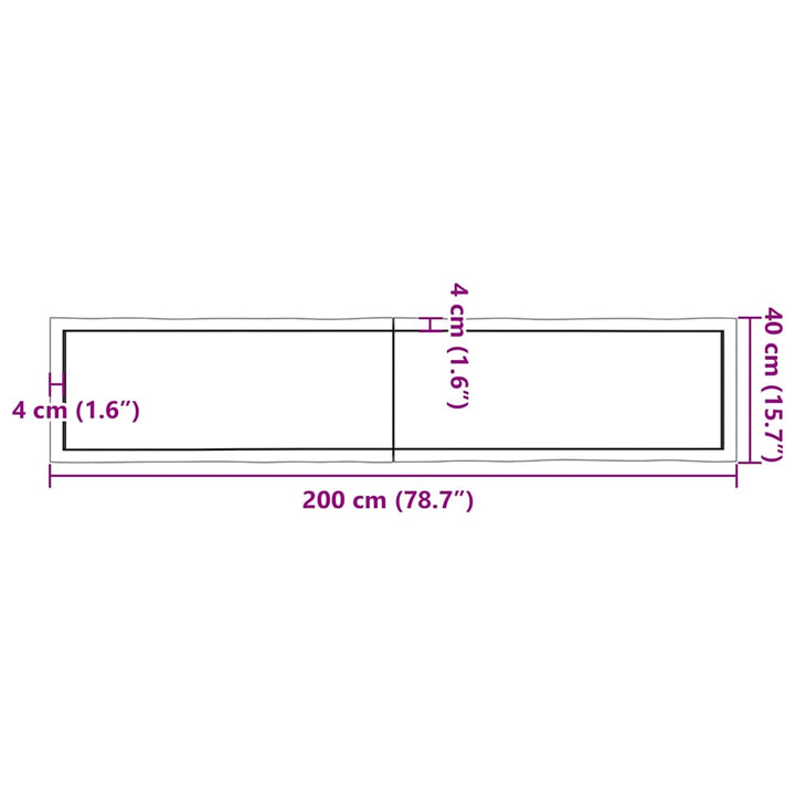 bordplade 200x40x(2-4) cm naturlig kant behandlet træ mørkebrun