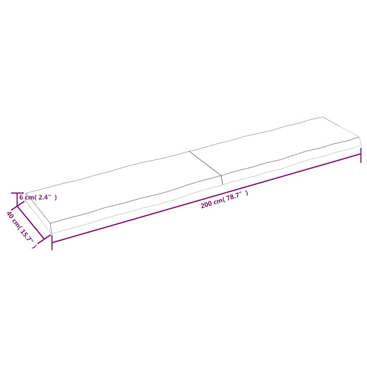 bordplade 200x40x(2-6) cm naturlig kant behandlet træ mørkebrun