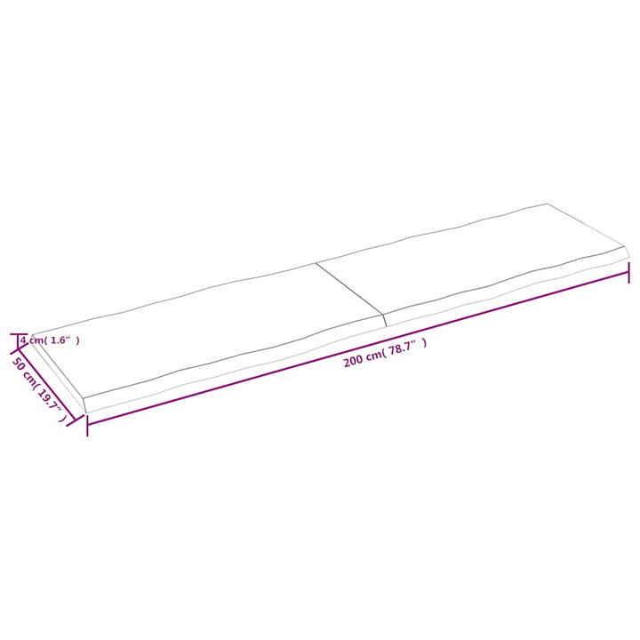 bordplade 200x50x(2-4) cm naturlig kant behandlet træ mørkebrun