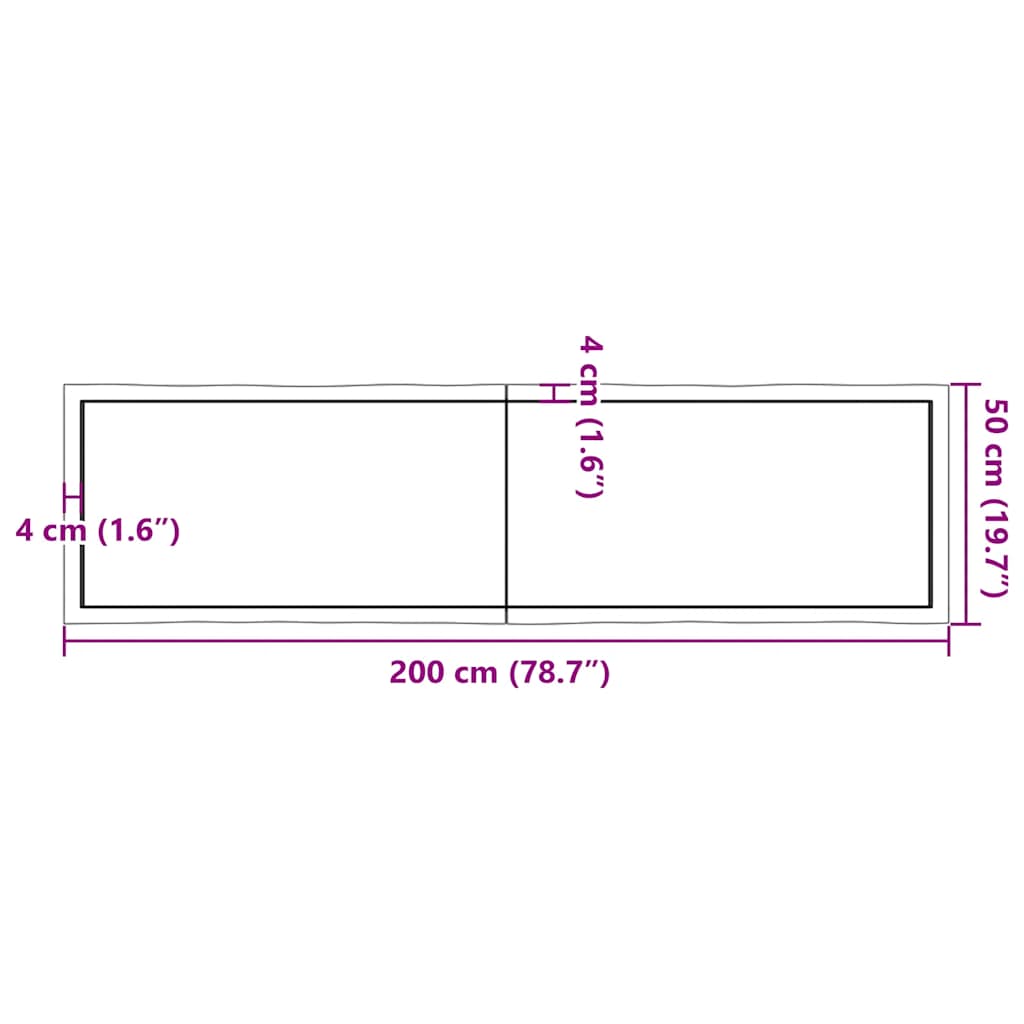 bordplade 200x50x(2-4) cm naturlig kant behandlet træ mørkebrun