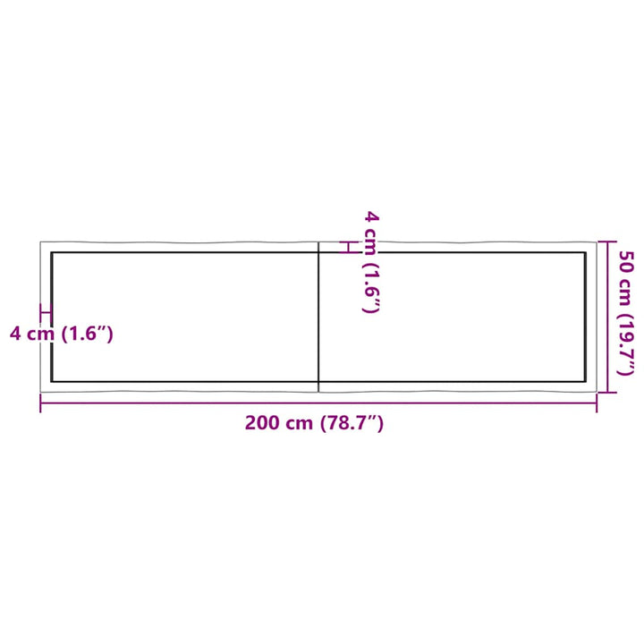 bordplade 200x50x(2-4) cm naturlig kant behandlet træ mørkebrun
