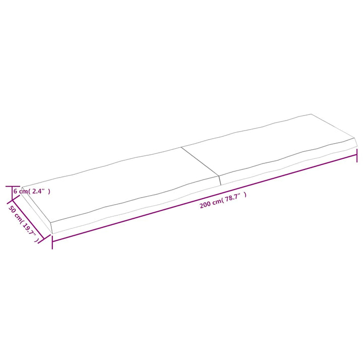 bordplade 200x50x(2-6) cm naturlig kant behandlet træ mørkebrun