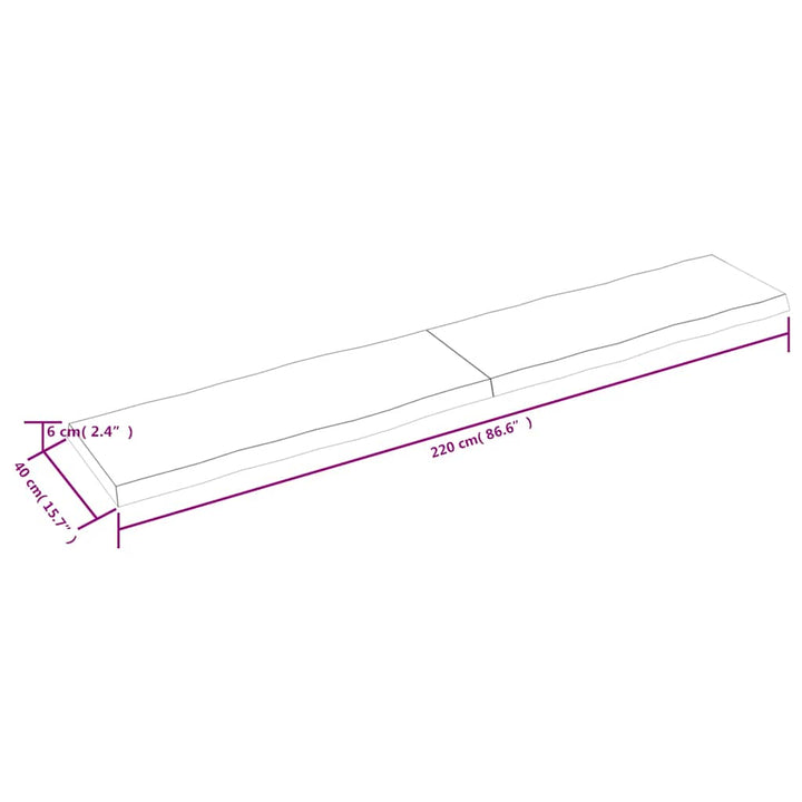 bordplade 220x40x(2-6) cm naturlig kant behandlet træ mørkebrun