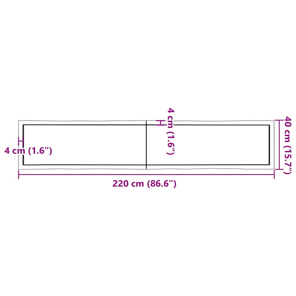 bordplade 220x40x(2-6) cm naturlig kant behandlet træ mørkebrun