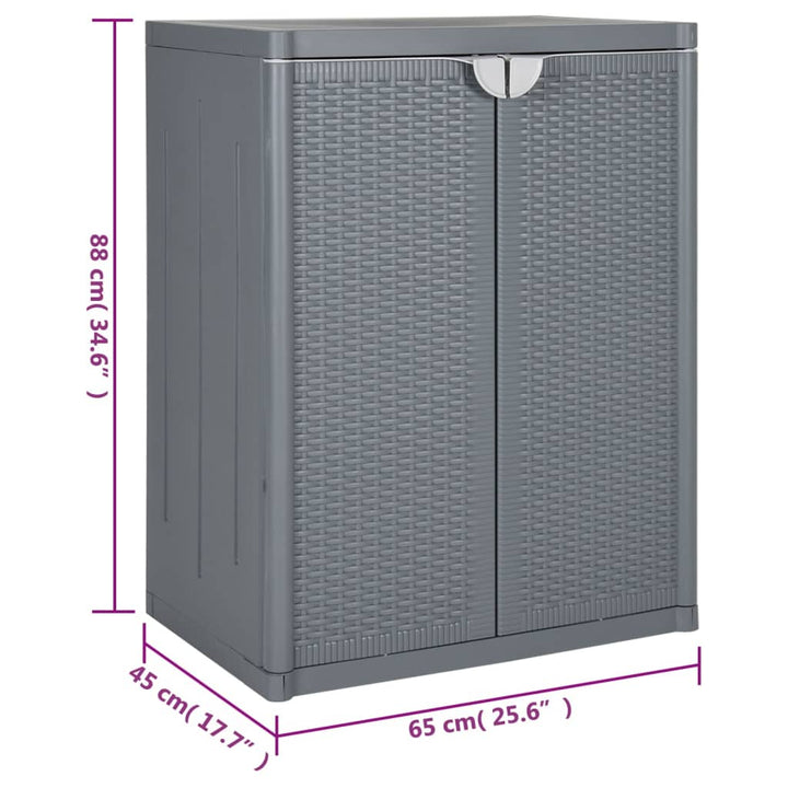 opbevaringsskab til haven 65x45x88 cm polyrattan grå