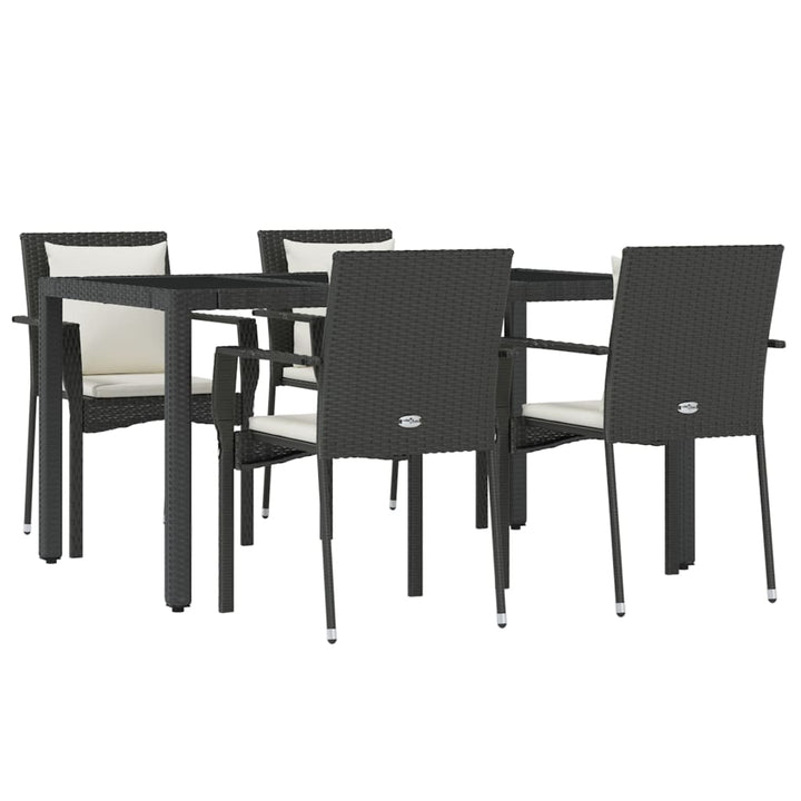 spisebordssæt til haven 5 dele med hynder polyrattan sort